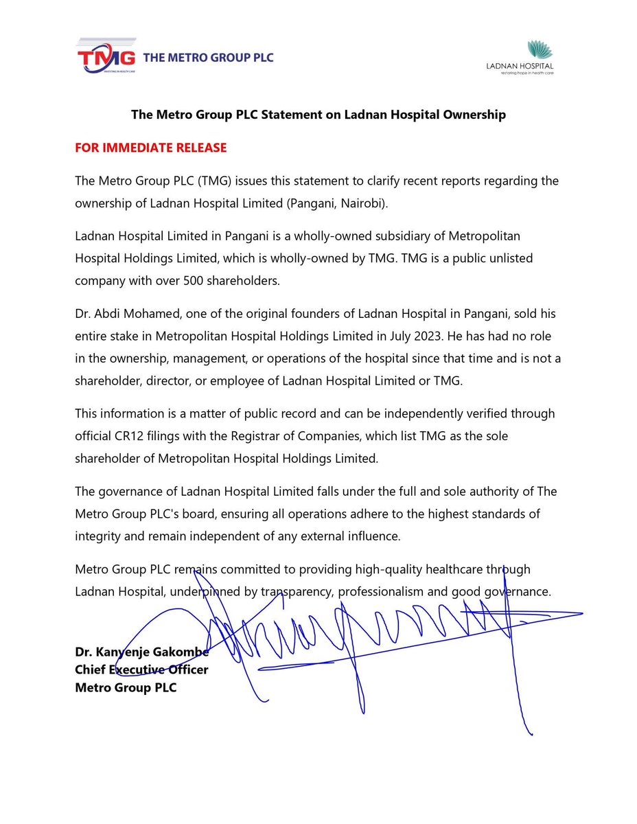 Daktari ya Wanawake (@miskellahmd) on Twitter photo 48hrs later nobody came to by inbox with proof that the <a href="/_shakenya/">Social Health Authority</a> chairman owns Ladnan hospitals...instead, the real owners have come out.I keep on saying that TALK IS CHEAP!! 48hrs later nobody came to by inbox with proof that the <a href="/_shakenya/">Social Health Authority</a> chairman owns Ladnan hospitals...instead, the real owners have come out.I keep on saying that TALK IS CHEAP!!