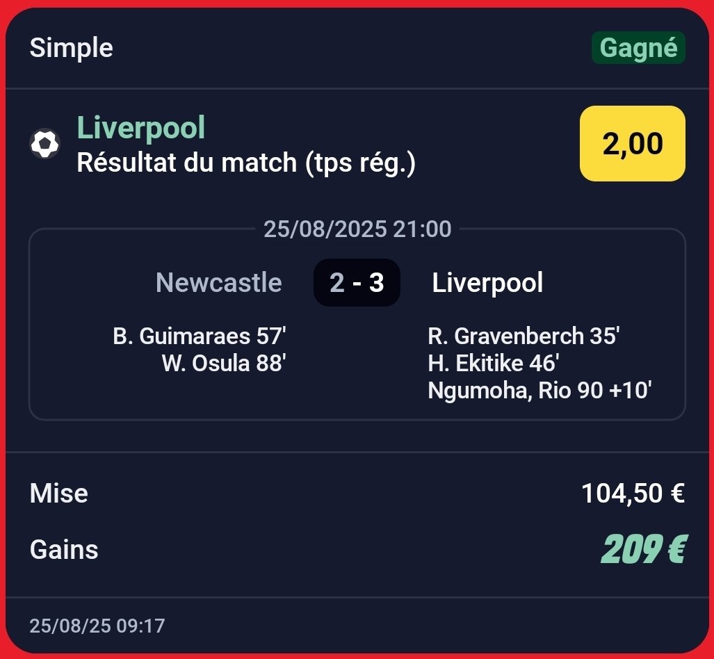 Confiance dans les reds, pas de cash out foireux à 2-2