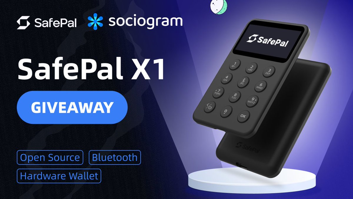 Sociogram (@sociogramsocfi) on Twitter photo Sociogram x #SafePal Campaign
Join & win a SafePal X1 hardware wallet! 
To enter:
- Follow <a href="/SociogramSocFi/">Sociogram</a> & <a href="/iSafePal/">SafePal - Crypto Wallet</a>
- Like + RT
- Tag 2 friends
⏰ Aug 26th - Sept 2, 9 AM UTC
❗️The #winner will get a SafePal X1 hardware wallet with standard shipping across these eligible Sociogram x #SafePal Campaign
Join & win a SafePal X1 hardware wallet! 
To enter:
- Follow <a href="/SociogramSocFi/">Sociogram</a> & <a href="/iSafePal/">SafePal - Crypto Wallet</a>
- Like + RT
- Tag 2 friends
⏰ Aug 26th - Sept 2, 9 AM UTC
❗️The #winner will get a SafePal X1 hardware wallet with standard shipping across these eligible