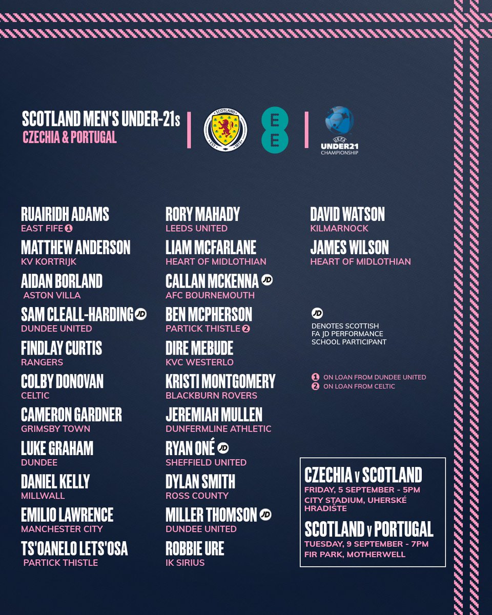 #SCO21s | Our Men's Under-21s kick-off #U21EURO Qualifying next month, with a 24-man squad named to face Czechia and Portugal.

➡️ Read more here: scotfa.co/MU21Sep25
🎟️ Tickets on sale here: scotfa.co/WCQtickets