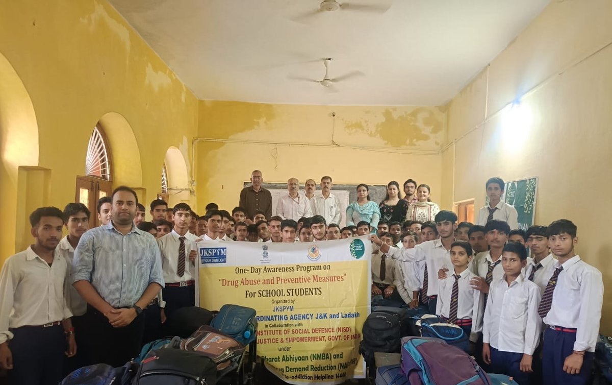 JKSPYM_NGO (@jkslca) on Twitter photo SLCA JK & Ladakh organized "School Awareness Program" on DAP based on Navchetna Module at SIKS Govt. Model Hr. Sec. School (Boys), Dist. Udhampur on 23-08-2025 in collab. with <a href="/MSJEGOI/">Ministry of Social Justice & Empowerment, GOI</a> <a href="/NISD_India/">National Institute of Social Defence (NISD)</a> <a href="/NMBA_MSJE/">Nasha Mukt Bharat Abhiyaan</a>. More than 100 students participated. <a href="/diprjk/">Information & PR, J&K</a> <a href="/ddiprjammu/">Information & PR Jammu</a> <a href="/dioudhampur/">Information & PR, Udhampur</a> SLCA JK & Ladakh organized "School Awareness Program" on DAP based on Navchetna Module at SIKS Govt. Model Hr. Sec. School (Boys), Dist. Udhampur on 23-08-2025 in collab. with <a href="/MSJEGOI/">Ministry of Social Justice & Empowerment, GOI</a> <a href="/NISD_India/">National Institute of Social Defence (NISD)</a> <a href="/NMBA_MSJE/">Nasha Mukt Bharat Abhiyaan</a>. More than 100 students participated. <a href="/diprjk/">Information & PR, J&K</a> <a href="/ddiprjammu/">Information & PR Jammu</a> <a href="/dioudhampur/">Information & PR, Udhampur</a>