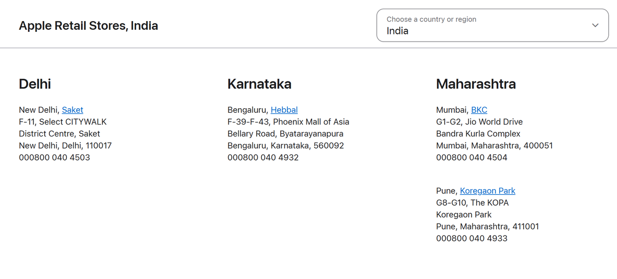 TelecomTalk's tweet image. Apple's four stores in India:

Pune - Opening on Sept 4
Bengaluru - Opening on Sept 2 #apple #applestore
