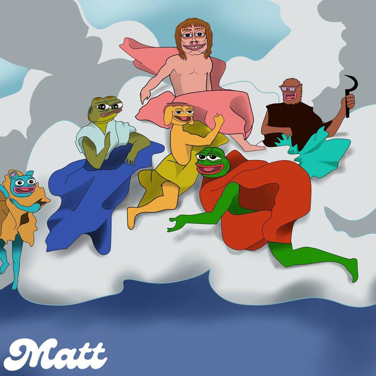 Canesmeta's tweet photo. @captainpepe0x69 If you like PEPE you'll love the meme coin celebrating the man who created him MATT FURIE https://t.co/KyAdb8E487