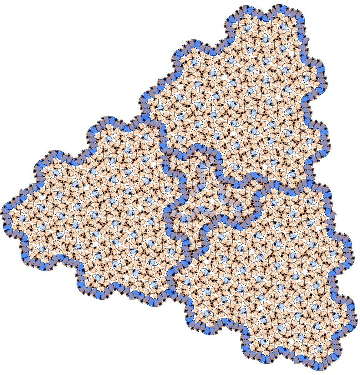 tsatie's tweet image. #LuaLaTeX な #MetaPost で #Spectre タイルの #敷詰め を愛でる要領が少しだけ良くなったので, 今までよりは大きな敷詰めがお手軽に実装できるようになりました♬