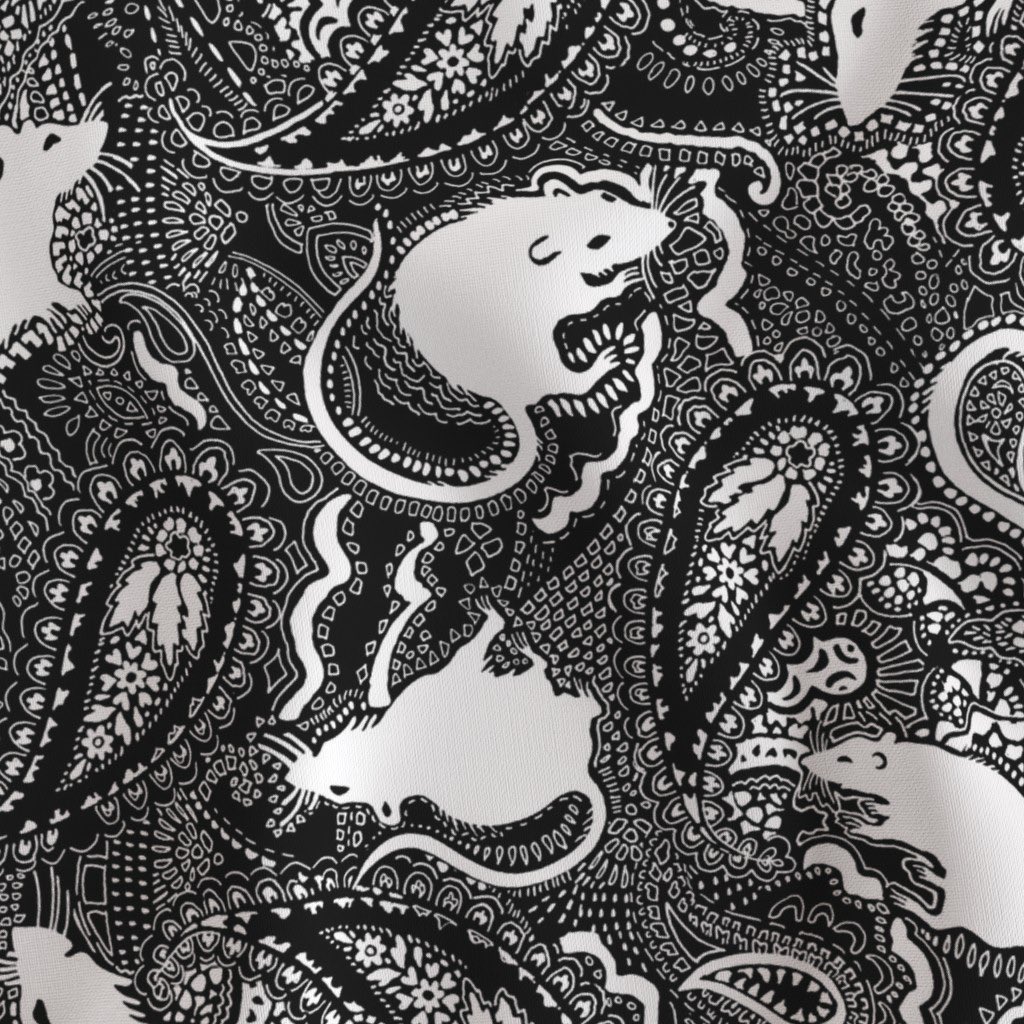 PaisleyPowered's tweet image. Today, a yard of Paisley Rats fabric was bought by a customer on the Amazon shopping website. They chose the black-white version which has white rats and a white paisley pattern on a black background #rat #patternday 
spoonflower.com/artists/design…