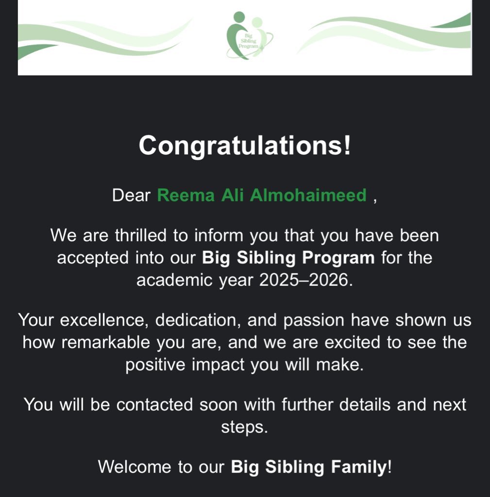 Excited to officially step into my new role as a Big! Grateful for the chance to mentor, support, and grow alongside my Little through this program ⭐️