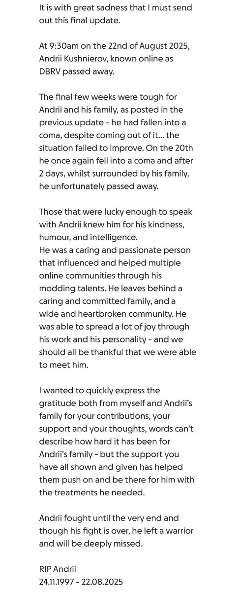 RIP Andrii. 1997 - 2025