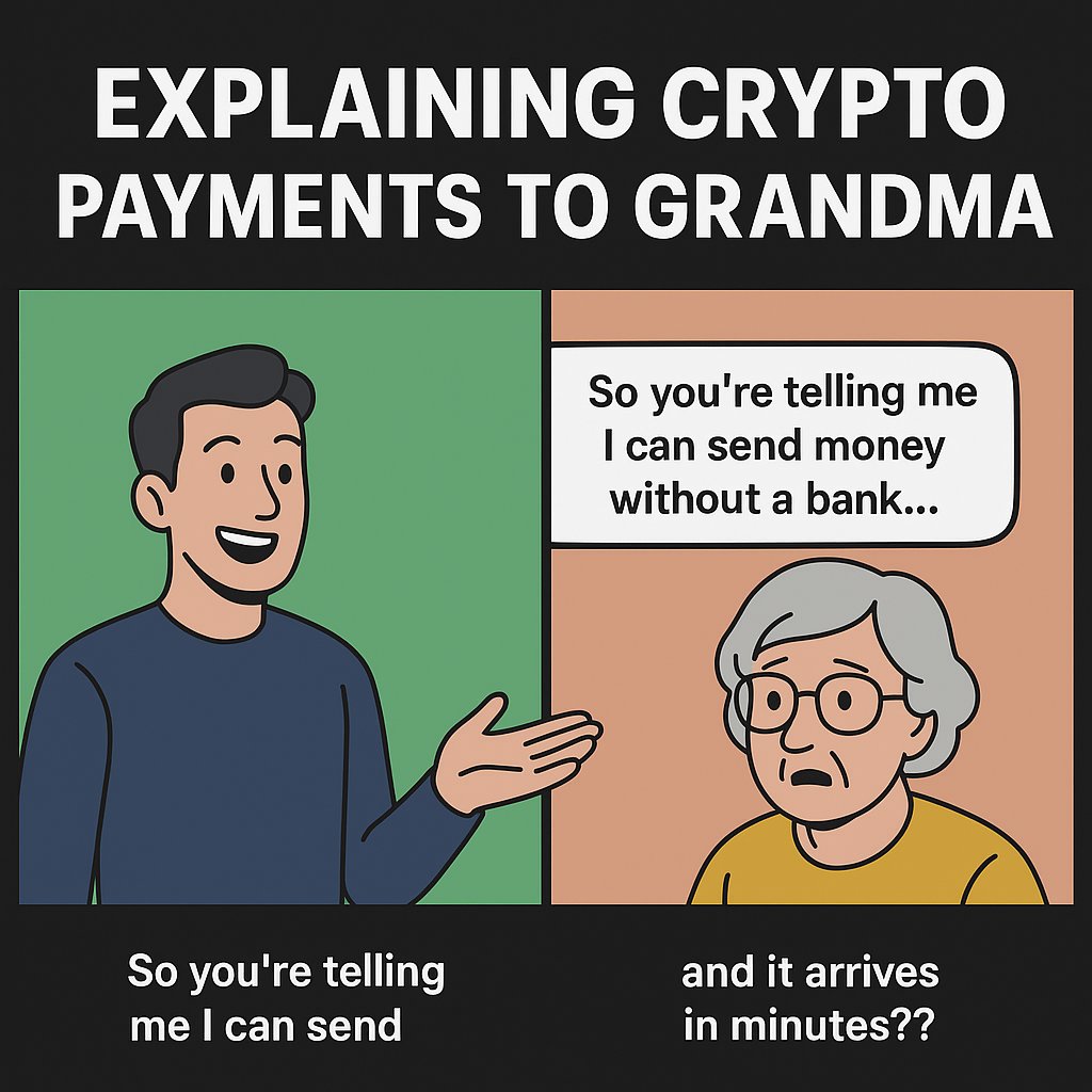 Grandma: So I don’t need a bank? Me: Exactly. 👀 Just <a href="/paywith_crypto/">Pay with Crypto</a>