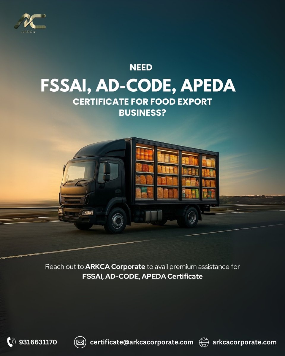 arkcacorporate's tweet image. Enjoy premium assistance for AD-Code, APEDA, FSSAI
call us at +91 9316631170
visit us at arkcacorporate.com
write to us at certificate@arkcacorporate.com
#adcode #apeda #fssai #foodexport #foodbusiness #foodlicense #foodlicence