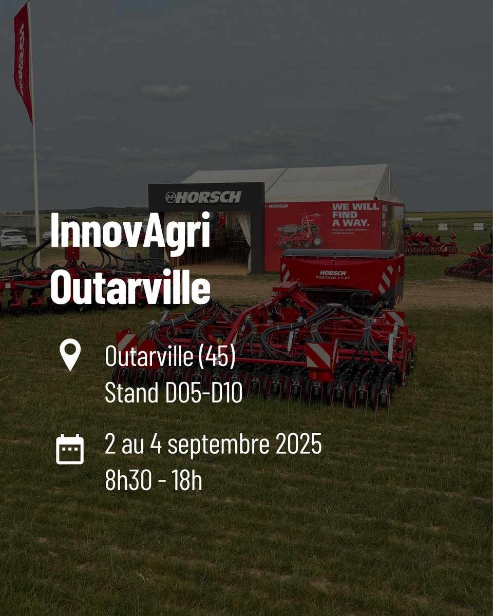 HORSCH_France's tweet photo. [⏰INNOVAGRI📅 J-7 ] Bientôt de retour à OUTARVILLE pour @Innovagri1  🤩
Curieux, intéressés, visiteurs et clients fidèles, toute notre équipe se fera un plaisir de vous accueillir sur notre stand du 2 au 4 septembre de 8h30 à 18h. 
#dechaumage #semis #monograine #pulverisation https://t.co/oOM6En5Slo