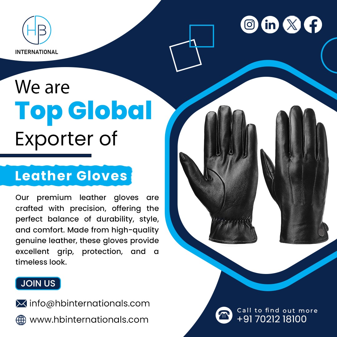 hbintexport's tweet photo. ✨ Premium Leather Gloves – Exported Worldwide 🌍✨
📧 info@hbinternationals.com
📱 +91-7021218100
🔗 https://t.co/YLFyN2xmJg
#HBInternational #LeatherGloves #GlobalExporter #PremiumLeather #ExportBusiness #WorldwideExport #LeatherProducts #B2B #InternationalTrade https://t.co/3BjorNiuOY