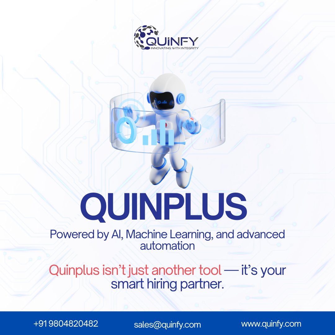 quinfy's tweet photo. "QuinPlus isn’t just another tool: it’s your smart hiring partner.
Powered by AI, Machine Learning, and advanced automation.#QuinPlus #SmartHiring #AI #MachineLearning #Automation #BackgroundVerification #FutureOfWork https://t.co/8KIYCfIiM2