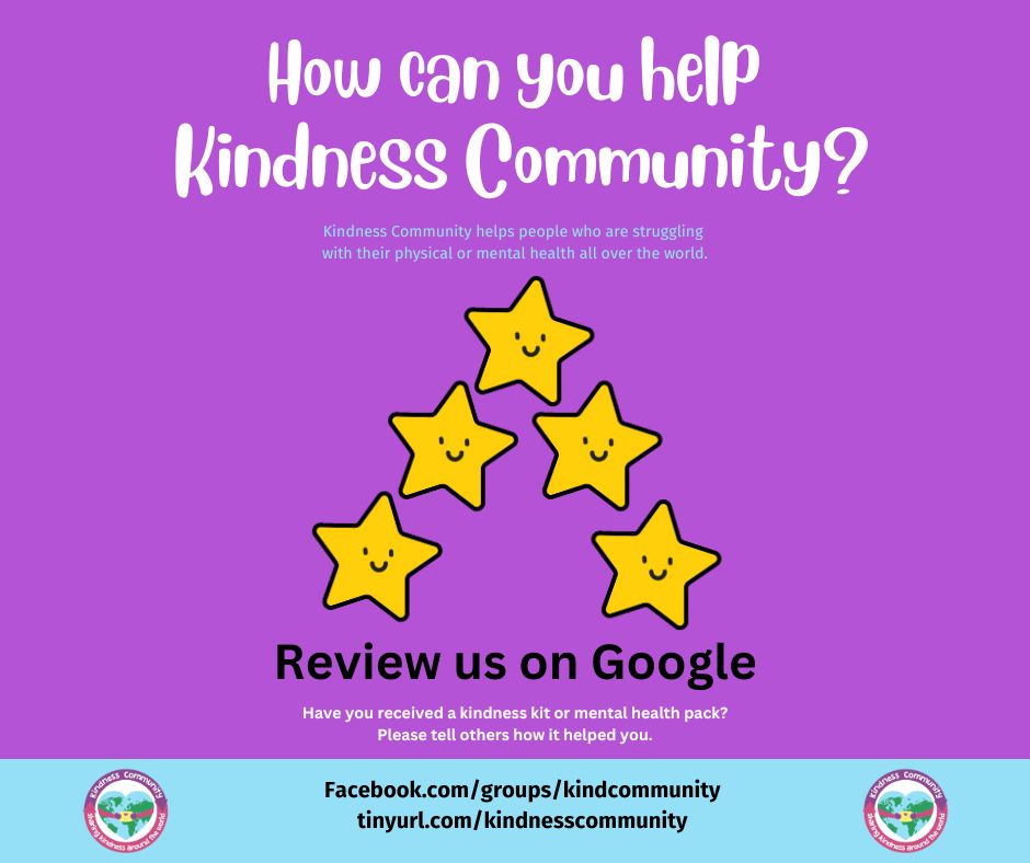 AKindCommunity's tweet photo. Have you received a kindness kit or mental health pack from Kindness Community. We'd love to hear how it helped you. Please leave us a google review here: https://t.co/hD3ly4HsDX https://t.co/aNvsXUnYLk