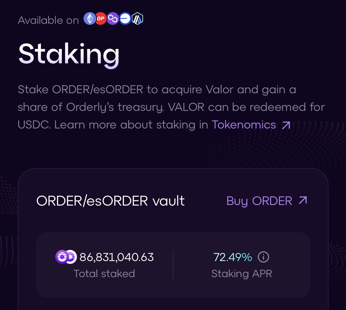 GM Legends

Do you know that you can earn up to 72%+ APY for Staking $ORDER token?

You also acquire VALOR and gain a share of <a href="/OrderlyNetwork/">Orderly</a>’s treasury. 

GMorder!