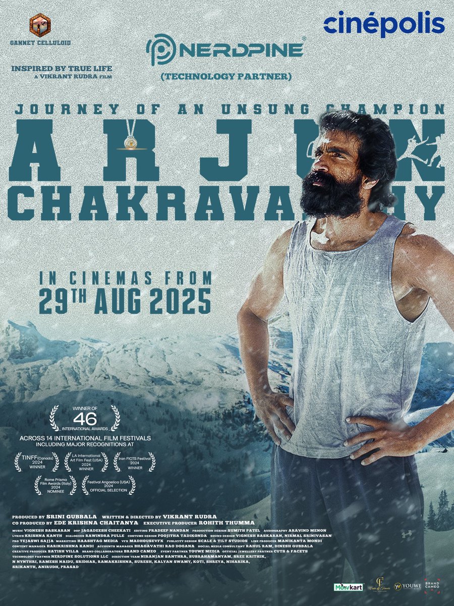 CINEPOLIS INDIA TO DISTRIBUTE TELUGU FILM 'ARJUN CHAKRAVARTHY' – 29 AUG 2025 RELEASE... #CinepolisIndia comes on board to distribute the #Telugu sports drama #ArjunChakravarthy across #India.

Based on the true story of a #kabaddi player, the film stars #VijayaRamaRaju in the