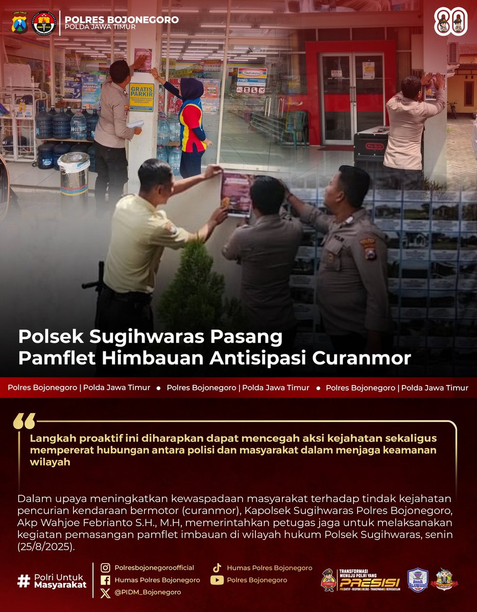 Polsek Sugihwaras Pasang Pamflet Himbauan Antisipasi Curanmor

@divisihumaspolri
<a href="/spripim/">spripim_kepri</a>.polri
@humaspoldajatim
<a href="/gegana_id/">GelisahGalauMerana</a>

#netralitaspolri
#PresisiUntukIndonesia
#HumanisTegakkanHukum
#PolresBojonegoro
#PoldaJawaTimur
