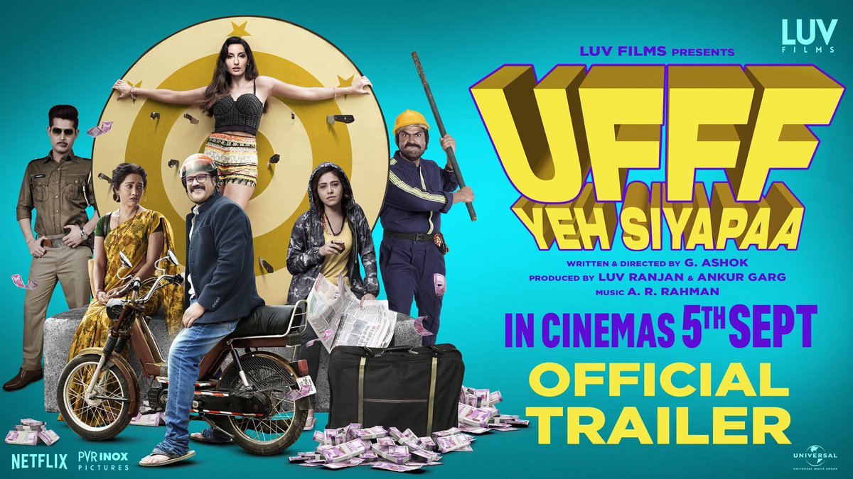 A.R.Rahman (@arrahman) on Twitter photo A comedy that speaks only in music.
0% dialogues. 100% chaos. 🔊
Ufff Yeh Siyapaa 🎶
Trailer Out Now:- youtu.be/7kL9aFbmKLs
#UfffYehSiyapaa In Cinemas from 🗓️ 5th Sept
<a href="/s0humshah/">Sohum Shah</a> <a href="/Nushrratt/">Nushrratt Bharuccha</a> <a href="/iamnoraf/">Nora Fatehi</a> <a href="/omkarkapoor/">omkar kapoor</a> <a href="/sharibhashmi/">Sharib Hashmi</a> <a href="/ashokdirector2/">ashokdirector</a> #LuvRanjan <a href="/gargankur/">Ankur Garg</a> A comedy that speaks only in music.
0% dialogues. 100% chaos. 🔊
Ufff Yeh Siyapaa 🎶
Trailer Out Now:- youtu.be/7kL9aFbmKLs
#UfffYehSiyapaa In Cinemas from 🗓️ 5th Sept
<a href="/s0humshah/">Sohum Shah</a> <a href="/Nushrratt/">Nushrratt Bharuccha</a> <a href="/iamnoraf/">Nora Fatehi</a> <a href="/omkarkapoor/">omkar kapoor</a> <a href="/sharibhashmi/">Sharib Hashmi</a> <a href="/ashokdirector2/">ashokdirector</a> #LuvRanjan <a href="/gargankur/">Ankur Garg</a>