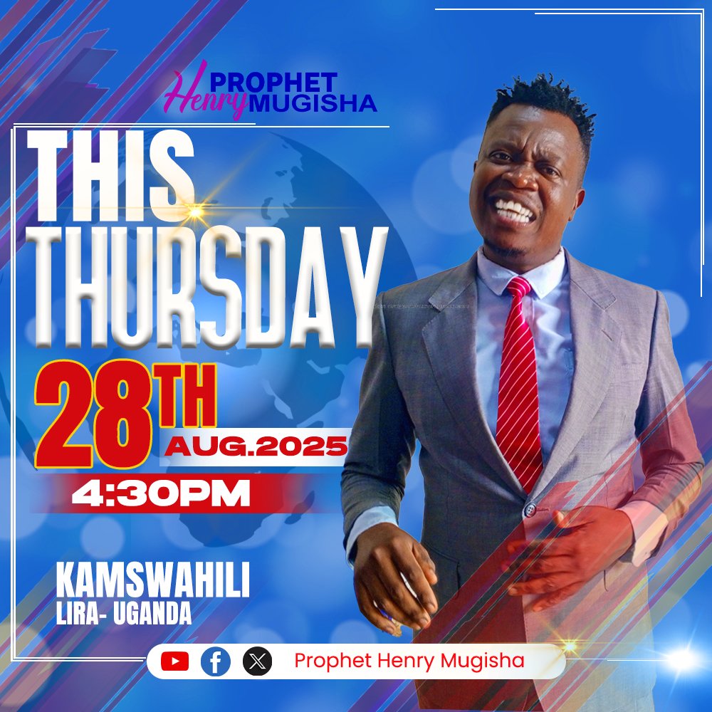 Prophet Henry Mugisha this Thursday August 28th, 2025 in Kamswahili-Lira Uganda, at 4:30pm.
#ProphetHenryMugisha