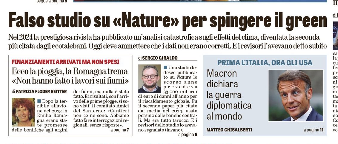 Nature pubblica lo studio nonostante peer review negativa. Poi, altri articoli demoliscono la pubblicazione. Ma intanto i media hanno banchettato per mesi con la “catastrofe climatica”.
Una storia di manipolazione, conflitti di interesse e ONG liberal USA.
Oggi su <a href="/LaVeritaWeb/">La Verità</a>.