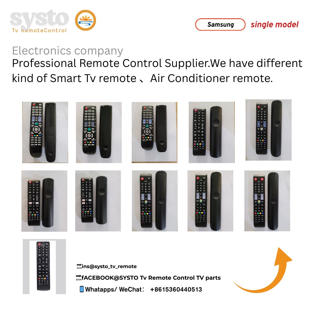 SystoRemote's tweet image. Support customization👉SamsungSingle model🔥
🔗systo.hk
🔗linktr.ee/SystoOfficial
📱WhatsApp/WeChat：8615360440513
#tv #tvremotecontrol #tvremote #customized #remotecontrol #IntelligentLife #factory #exporttrad