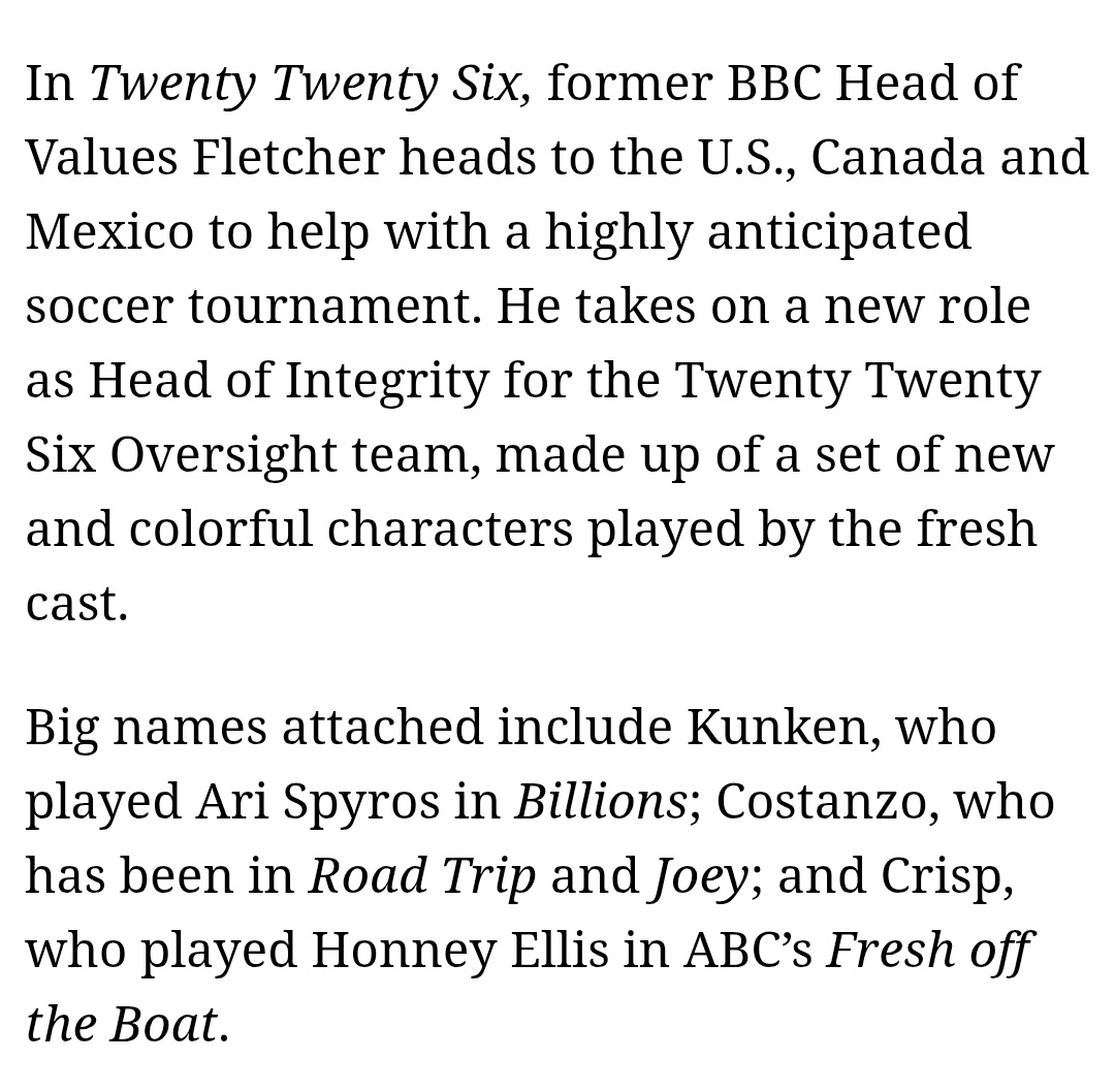🚨 | Erin will join the new BBC ONE comedy show 'Twenty Twenty Six', a story about "the inner workings of the BBC for a fictional soccer tournament."
Her character's name will be Madison Flynn.