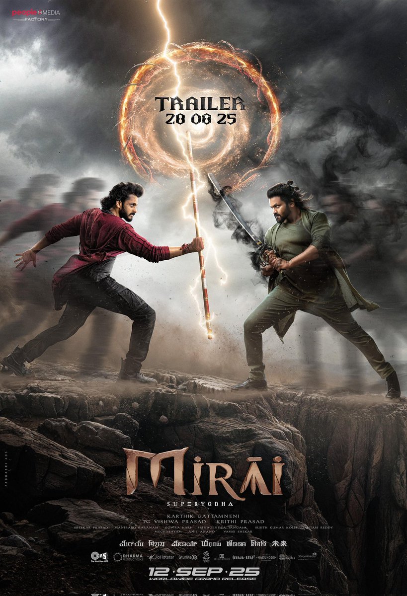 Suresh Kondeti (@santoshamsuresh) on Twitter photo #MiraiTrailer drops on 28th August 🔥
Get ready to witness India’s most ambitious Action-Adventure Saga 🥷❤️🔥
#MIRAI GRAND RELEASE WORLDWIDE ON 12th SEPTEMBER💥
Superhero <a href="/tejasajja123/">Teja Sajja</a> Rocking Star <a href="/HeroManoj1/">Manoj Manchu🙏🏻❤️</a> <a href="/Karthik_gatta/">Karthik Gattamneni</a> <a href="/RitikaNayak_/">Ritika Nayak</a> <a href="/vishwaprasadtg/">Vishwa Prasad</a> #KrithiPrasad #MiraiTrailer drops on 28th August 🔥
Get ready to witness India’s most ambitious Action-Adventure Saga 🥷❤️🔥
#MIRAI GRAND RELEASE WORLDWIDE ON 12th SEPTEMBER💥
Superhero <a href="/tejasajja123/">Teja Sajja</a> Rocking Star <a href="/HeroManoj1/">Manoj Manchu🙏🏻❤️</a> <a href="/Karthik_gatta/">Karthik Gattamneni</a> <a href="/RitikaNayak_/">Ritika Nayak</a> <a href="/vishwaprasadtg/">Vishwa Prasad</a> #KrithiPrasad