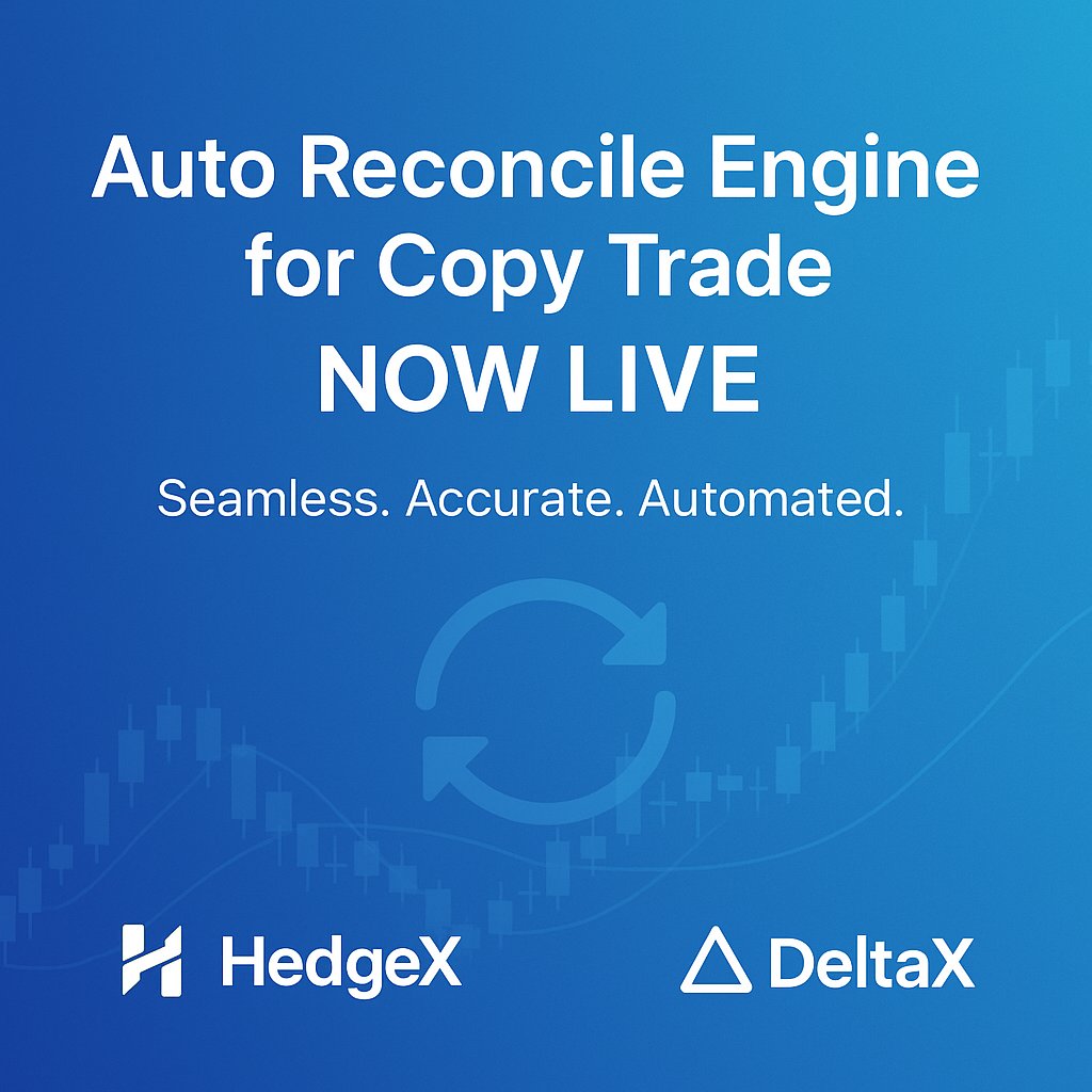 hedgexindia's tweet photo. Our Auto Reconcile Engine for Copy Trade is now LIVE! 
HedgeX ensures seamless trade syncing and error-free reconciliation, giving traders a reliable edge in copy trading.
✅ Automated Reconciliation
✅ Zero Manual Effort
Trade smarter, scale faster — only with HedgeX. https://t.co/S7cGVQQwK7