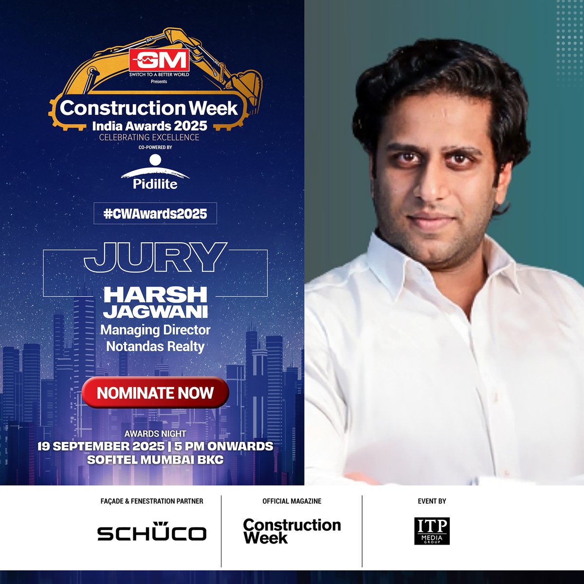 ConstWeekIndia's tweet image. We are excited to have Harsh Jagwani, Managing Director of Notandas Realty, on the distinguished jury for the Construction Week India Awards 2025! 

Nominate your projects and pioneers now: itpindia.events/ConstructionWe…

#CWAwards2025 #ConstructionLeadership #CelebratingExcellence