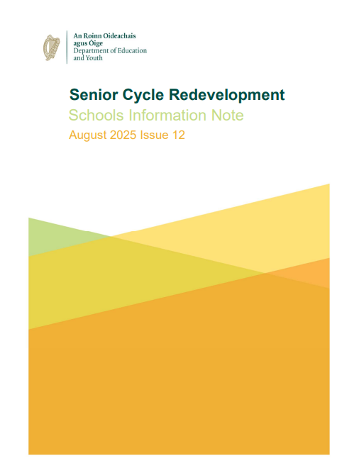 Oide_English's tweet photo. The Department of Education and Youth have published their most up to date Senior Cycle Redevelopment Information Note (Issue 12). Please note the change to the implementation timeline for Accounting and English can be found on page 17. Follow the 🔗https://t.co/detIQfiVkO https://t.co/c6TbSnq8Zr