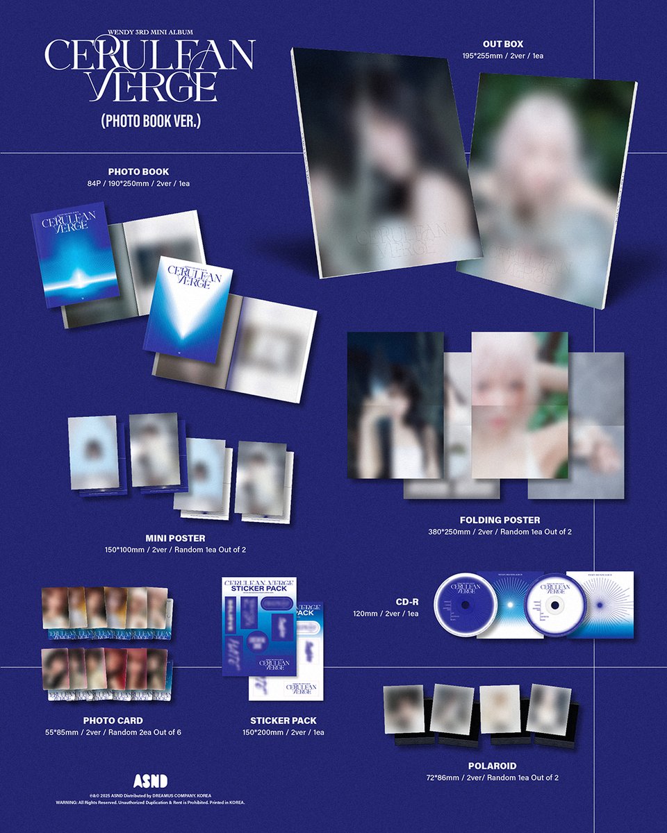 WENDY (웬디)
The 3rd Mini Album [Cerulean Verge]

💿 Pre-Order Photobook Ver.
2025.09.10 6PM (KST)

#WENDY #웬디
#CeruleanVerge