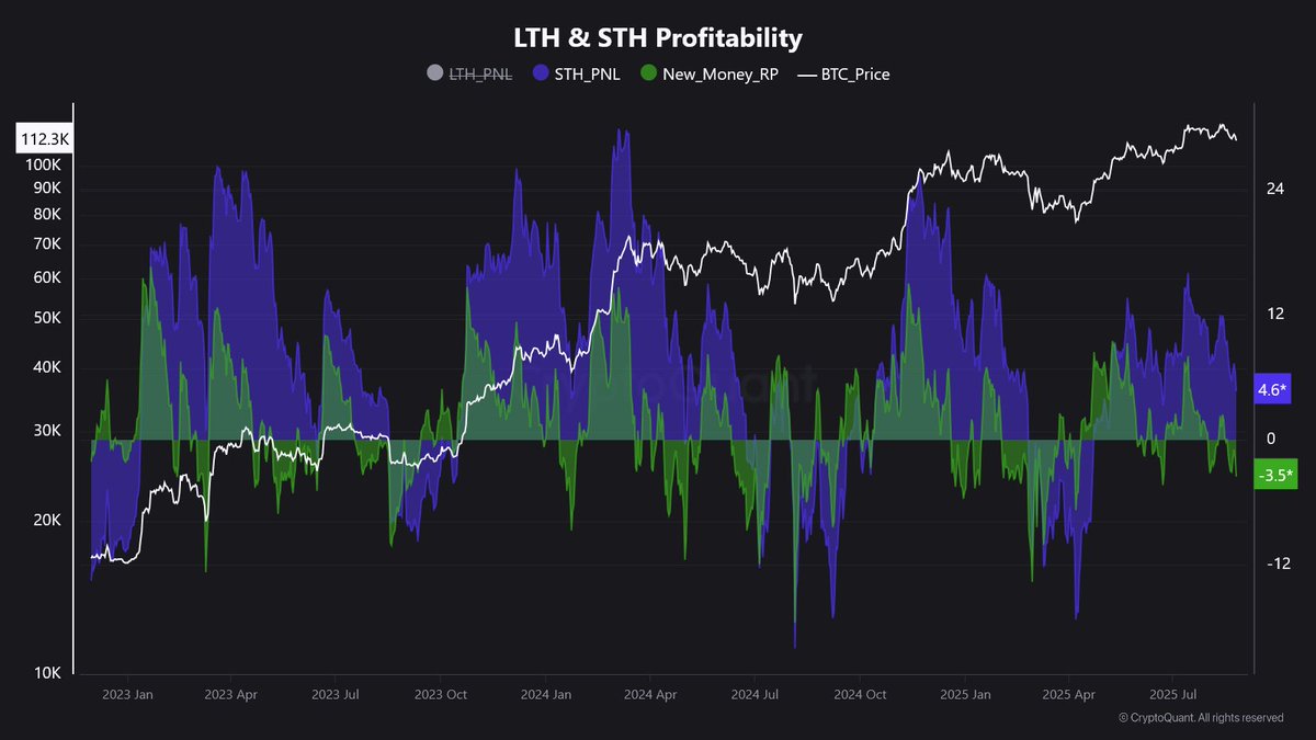 CryptoWallSt_'s tweet image. Schwache Hände werfen hin: Neue Bitcoin-Investoren kapitulieren und sorgen für eine gesunde Marktbereinigung 📉

On-Chain-Daten zeigen aktuell eine klassische Marktbereinigung: Die neuesten Bitcoin-Investoren mit einer Haltedauer von weniger als einem Monat sitzen im Schnitt auf…