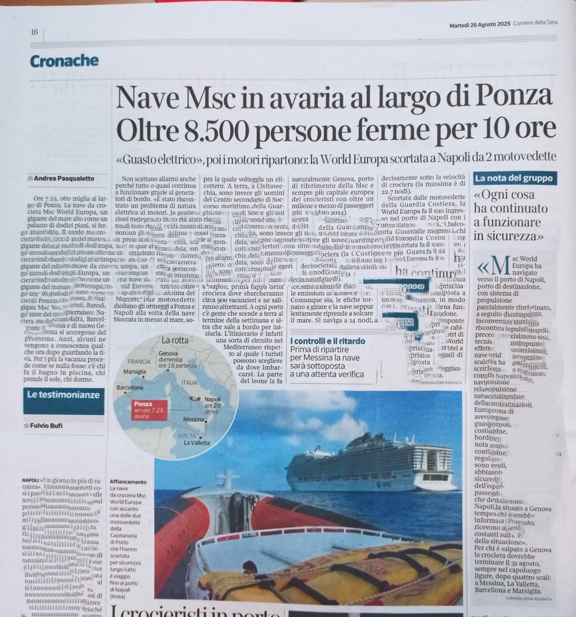 omino della luce 🇺🇦 (@ominodellaluce) on Twitter photo Nave MSC in avaria...
non viene colto che le moderne navi da crociera sono centrali elettriche galleggianti dove TUTTO funziona ad EE.
🔸i 5 Motori (Wärtsila 14V46DF) sono ALTERNATORI
🔸Propulsione: 2x motori asincroni da 25 MW + conv.statici
problema software imho
<a href="/Corriere/">Corriere della Sera</a>
🛳️⚡ Nave MSC in avaria...
non viene colto che le moderne navi da crociera sono centrali elettriche galleggianti dove TUTTO funziona ad EE.
🔸i 5 Motori (Wärtsila 14V46DF) sono ALTERNATORI
🔸Propulsione: 2x motori asincroni da 25 MW + conv.statici
problema software imho
<a href="/Corriere/">Corriere della Sera</a>
🛳️⚡