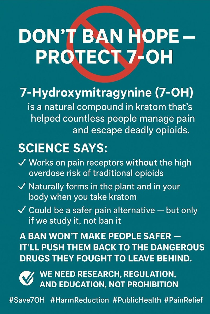 drmicheleross's tweet image. The science doesn't support a kratom or 7-OH ban. Regulations, not bans, keep people safe.  

Join me in signing and sharing this petition: change.org/p/urgent-stop-…

#kratom #save7OH