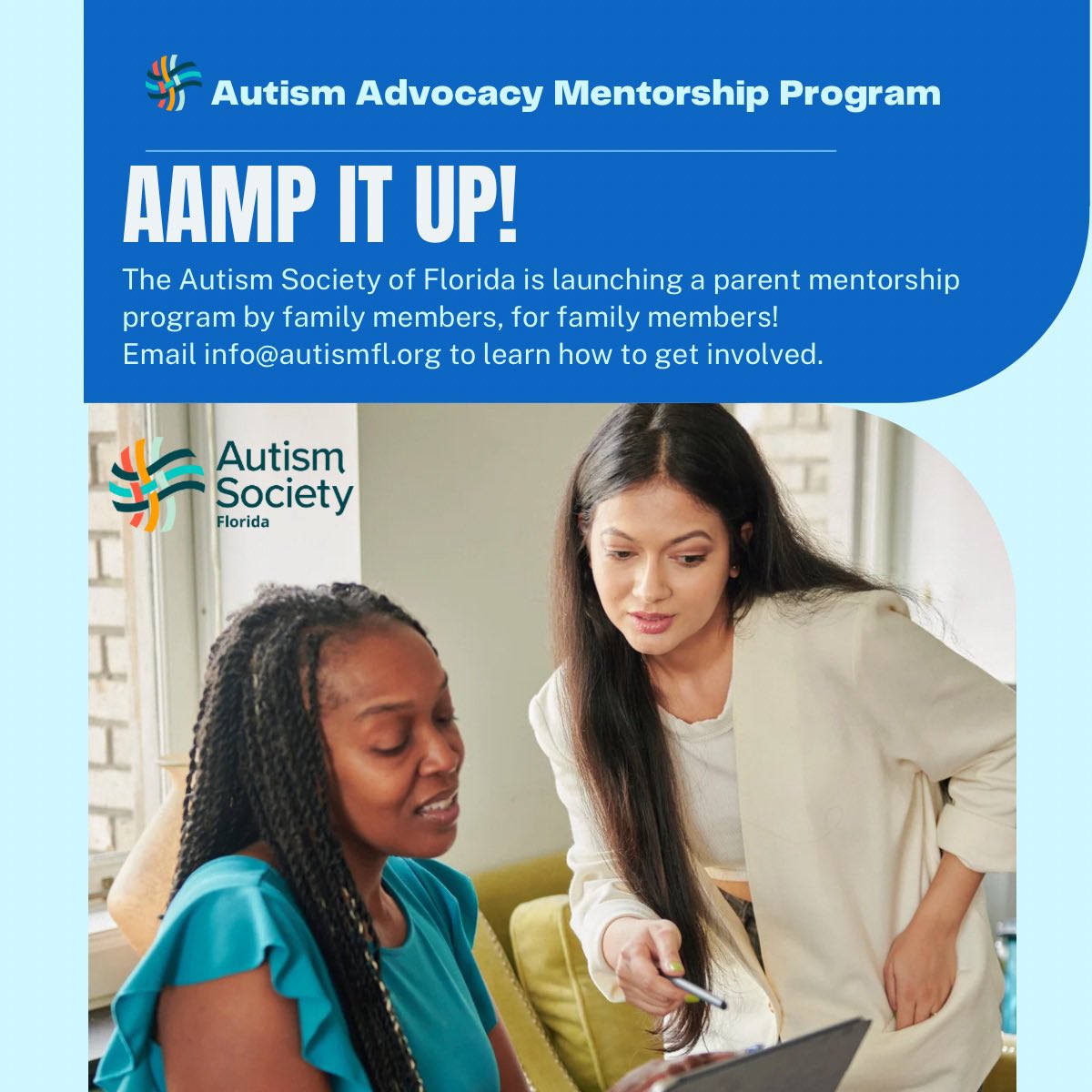 We are excited to share the launch of AAMP IT UP! The #Autism Advocacy #Mentorship Program of the ASF 🙌

If you are need support in your journey through autism, fill out the application on our website to access a mentor today. 

autismfl.org/mentorship