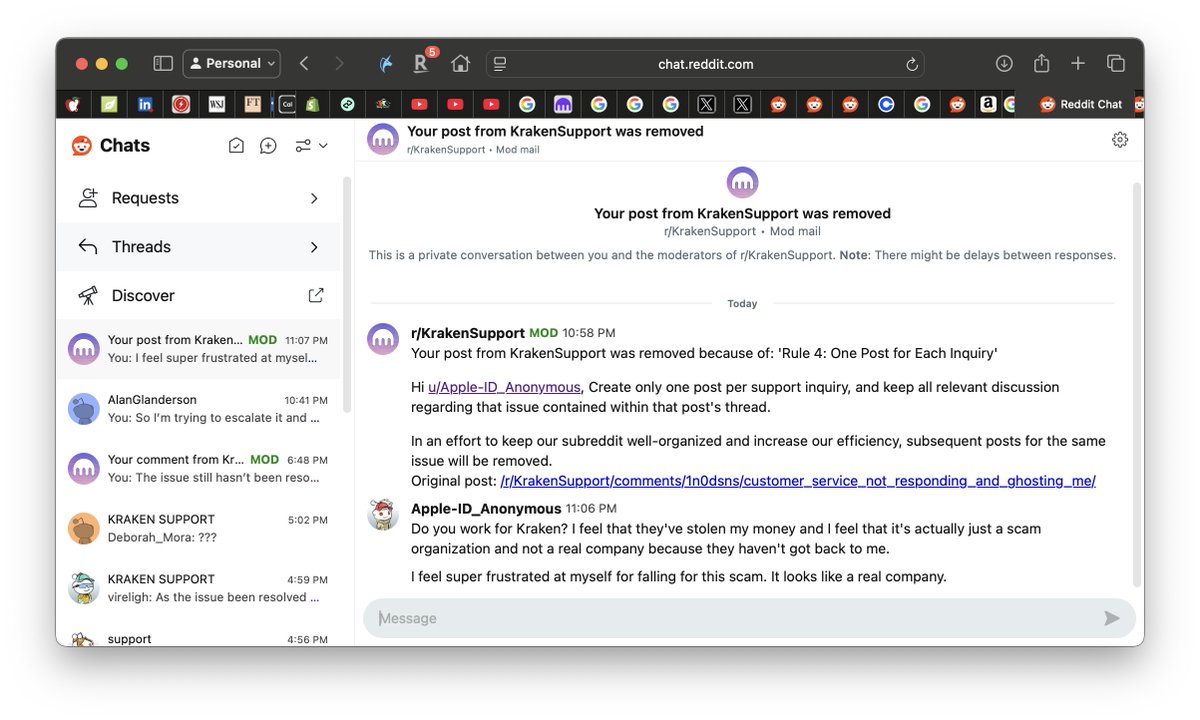 alaingarner's tweet photo. @krakenfx @WhiskWorld This company is a scam. They freeze your account, promise to “email you soon,” then never respond. Meanwhile, they’re holding your money hostage. Take your money out ASAP. They even keep deleting my posts—look at my screenshot for proof. https://t.co/XLy4X6EWTG