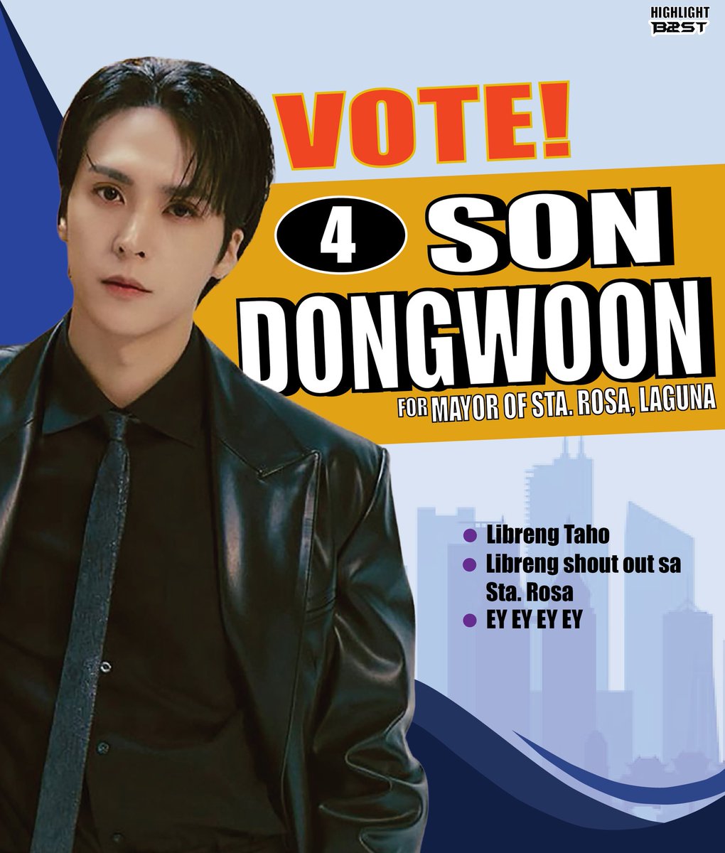 Vote wisely! 

Vote SON DONGWOON for Mayor!! 💜