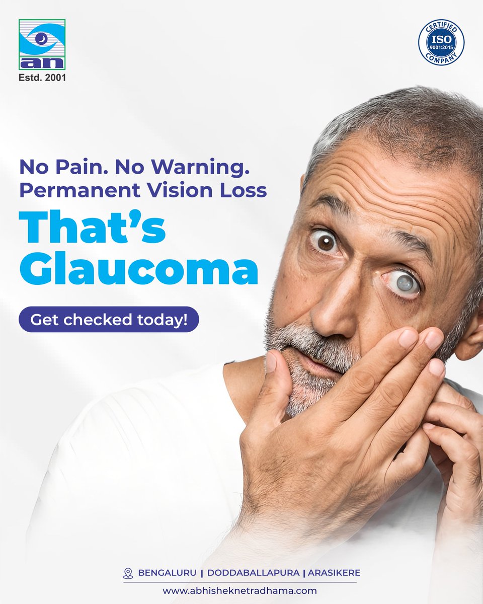 Glaucoma is often silent but can cause irreversible vision loss if left untreated. Regular eye check-ups are essential to protect your eyesight and catch problems early.

Book your eye screening today!
📞+91 77957 15203
🌐 abhisheknethradhama.com

#AbhishekNethradhama #Glaucoma