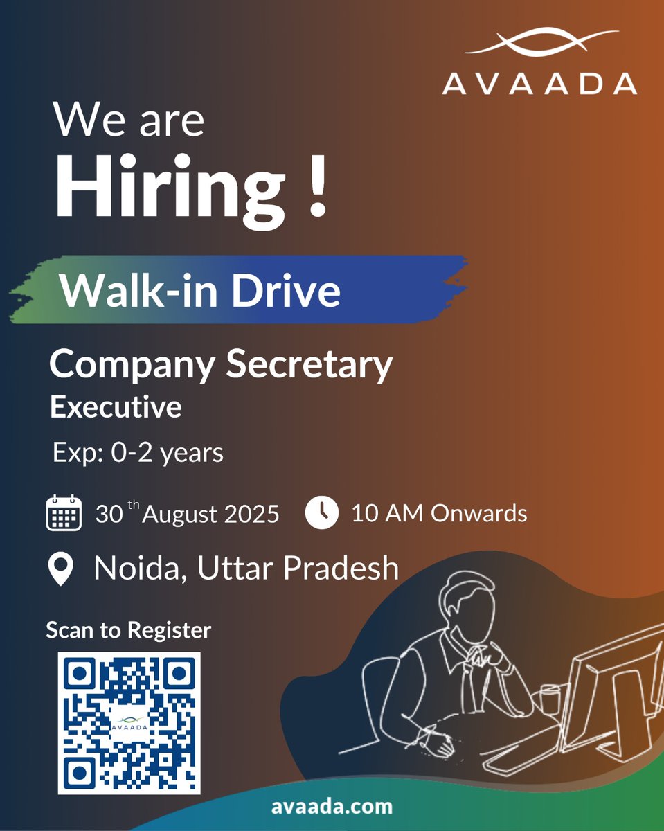 Join us as a Company Secretary Executive (0-2 yrs experience)

𝗪𝗮𝗹𝗸-𝗶𝗻 𝗗𝗿𝗶𝘃𝗲
Date: 30th August 2025 (Saturday)
Time: 10:00 IST onwards
Location: Noida, Uttar Pradesh
Full Address: Ground Floor, Embassy, Tower - B, Galaxy Business Park, A-44 &amp; 45, Block A, Industrial