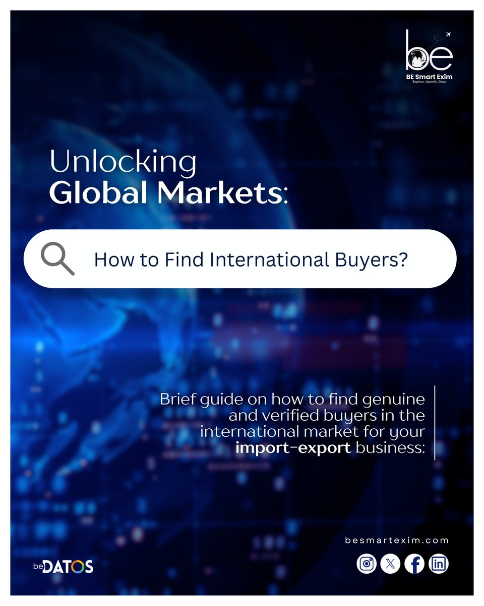 BEsmartexim's tweet image. Finding international buyers requires knowing their trade locations and terms.

To Know More, Visit: besmartexim.com

#besmartexim #bedatos #beyonddata #internationaltrade #exportdata  #exportimport #globalbusiness