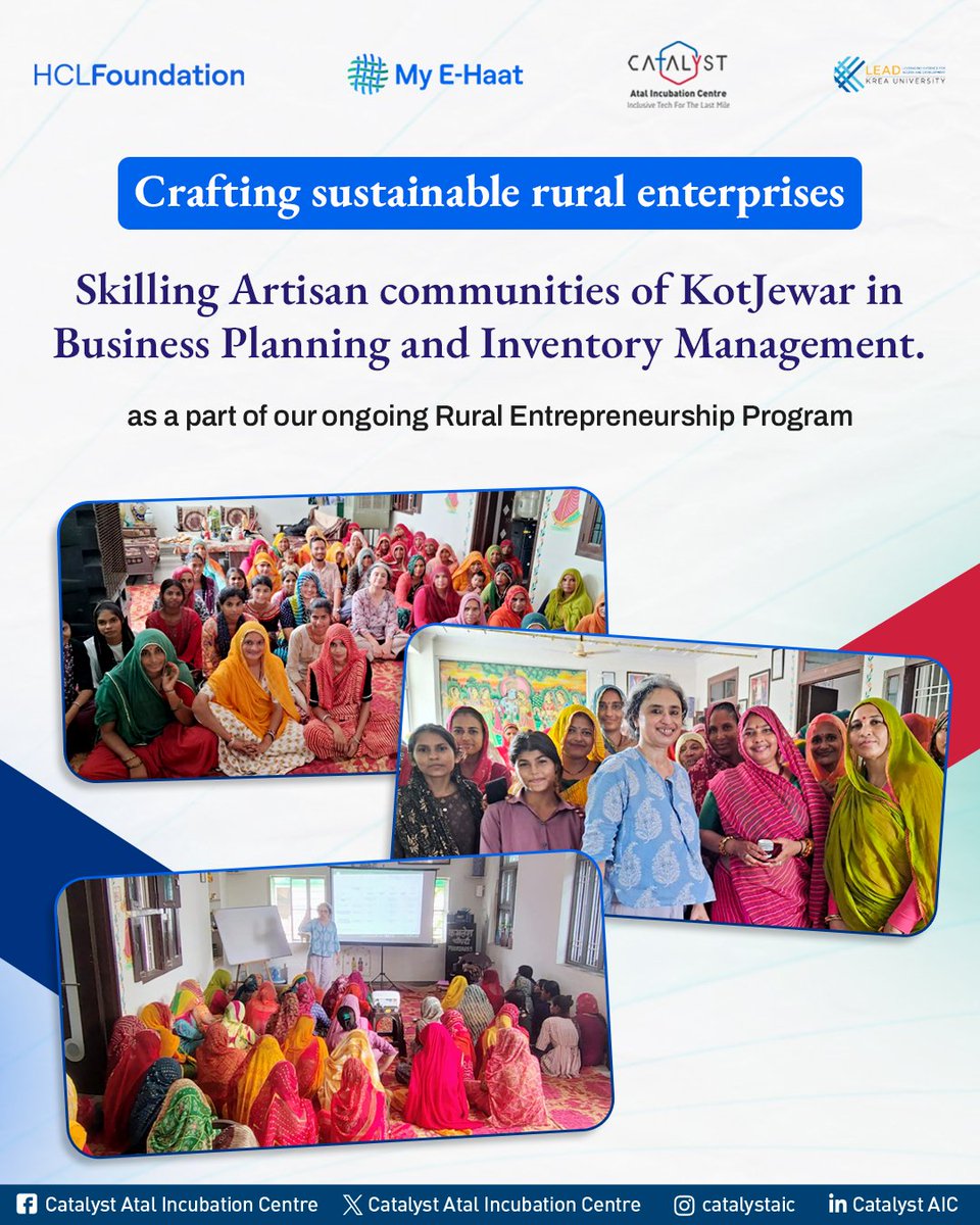 CatalystAIC's tweet photo. From Tradition to Transformation ✨

Through Catalyst AIC’s Rural Entrepreneurship Program, artisan women of KotJewar are learning business planning and inventory management, turning heritage craft into thriving, modern community enterprises. https://t.co/gTpA3KbJcP