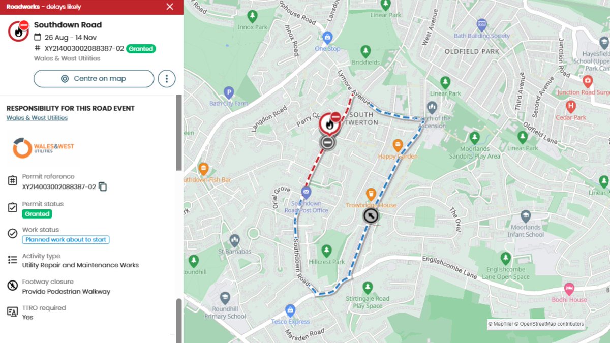Wales &amp; West Utilities will be starting work to upgrade gas pipes in Southdown Road, Bath.

🗓️ 26 Aug - 14 Nov
⛔ Closure in place throughout

For more information on these works visit their website  🔗
wwutilities.co.uk/news-and-blog/…