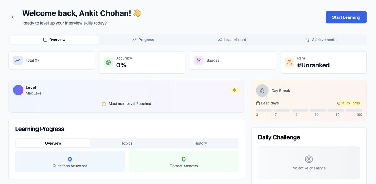 Building a self-learning platform like <a href="/LeetCode/">LeetCode</a>, but for mastering languages &amp; frameworks😊
<a href="/Hiteshdotcom/">Hitesh Choudhary</a> <a href="/piyushgarg_dev/">Piyush Garg</a> <a href="/Singh1Aryan/">Aryan</a> <a href="/kirat_tw/">Harkirat Singh</a>