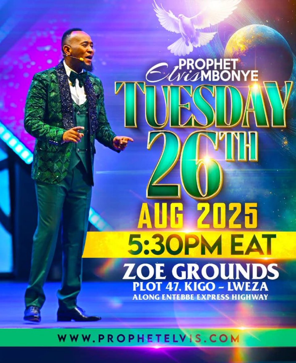 Prophet Elvis Mbonye this Tuesday at Zoe Grounds along Entebbe express highway 
See you there 
#ProphetElvisMbonye