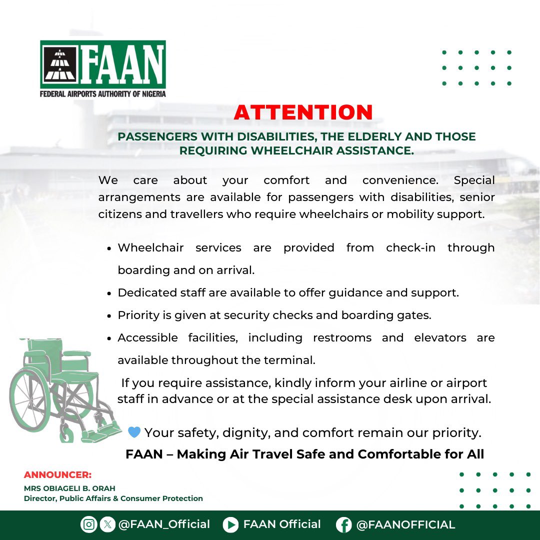 ATTENTION: 
PASSENGERS WITH DISABILITIES, THE ELDERLY AND THOSE REQUIRING WHEELCHAIR ASSISTANCE.