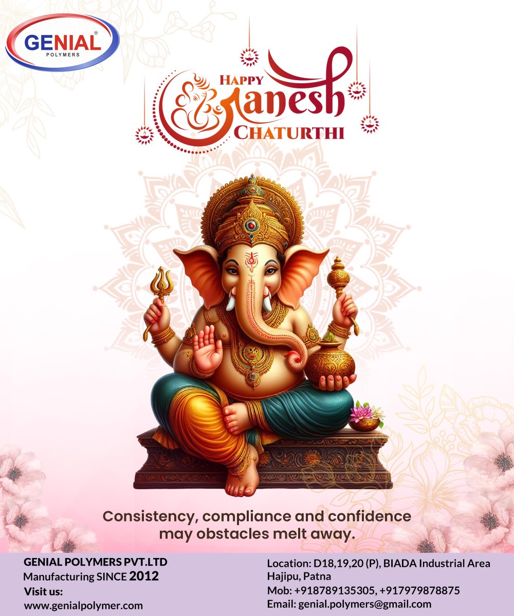 GenialLtd93118's tweet image. Genial Polymers extends warm wishes for a vibrant Ganesh Chaturthi. May the remover of obstacles bless every home with strength, unity, and prosperity. 🌸🐘✨

#GaneshChaturthi2025 #StrongBonds #FestiveUnity #BappaBlesses #PositiveStrength #ShapingSuccess #GaneshUtsav #Devotion