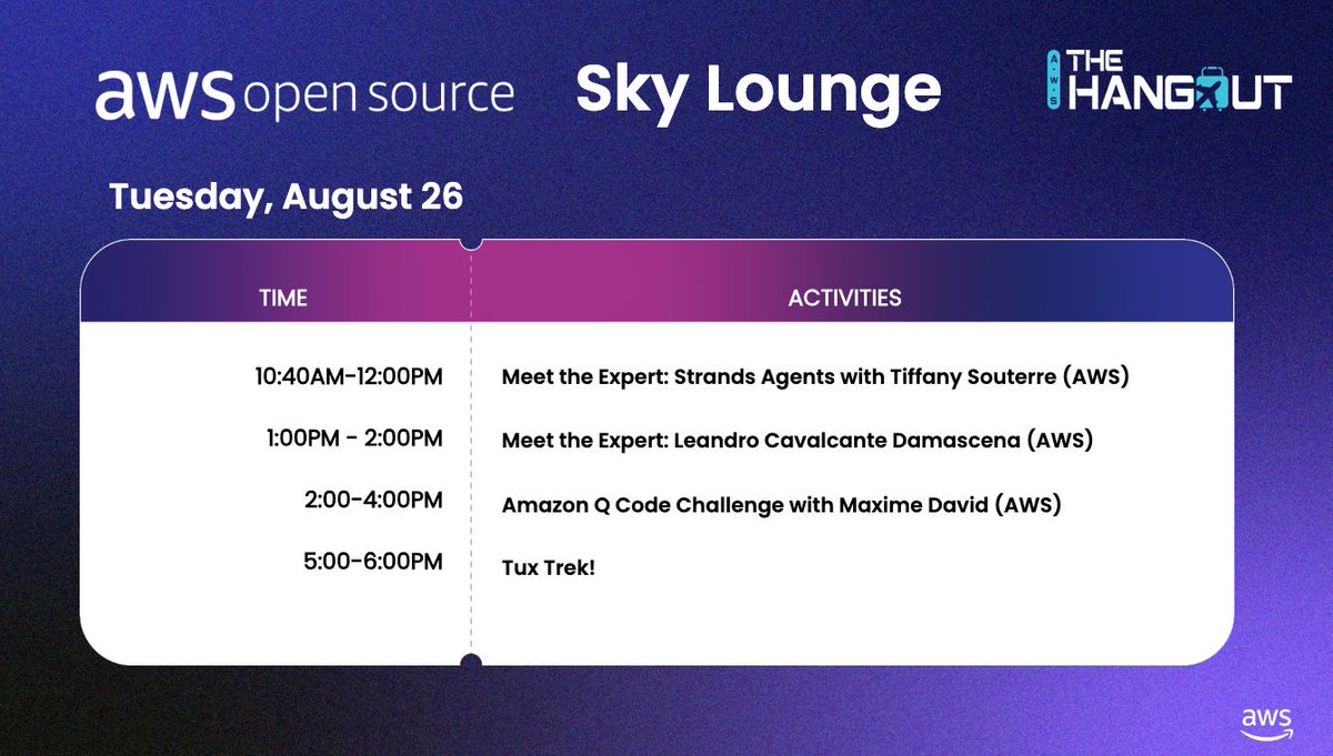 AWSOpen's tweet image. Day 2 at #OSSEU is taking off! ✈️

Today&apos;s flight plan at the AWS booth:
🧠 Demos and Meet the Expert sessions
🏆 Coding challenge
🎁 Last chance for swag survey!

See you there #AWS