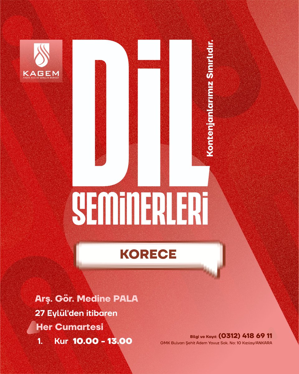 TDV KAGEM 2025-2026 Korece Dil Seminerleri Kayıtları Başladı!

📖 Seminerlerimiz Arş. Gör Medine PALA ile;

Her Cumartesi / 10.00-13.00 / 1. Kur seviyesinde gerçekleştirilecektir.

⚠️ Kontenjanlarımız sınırlıdır.