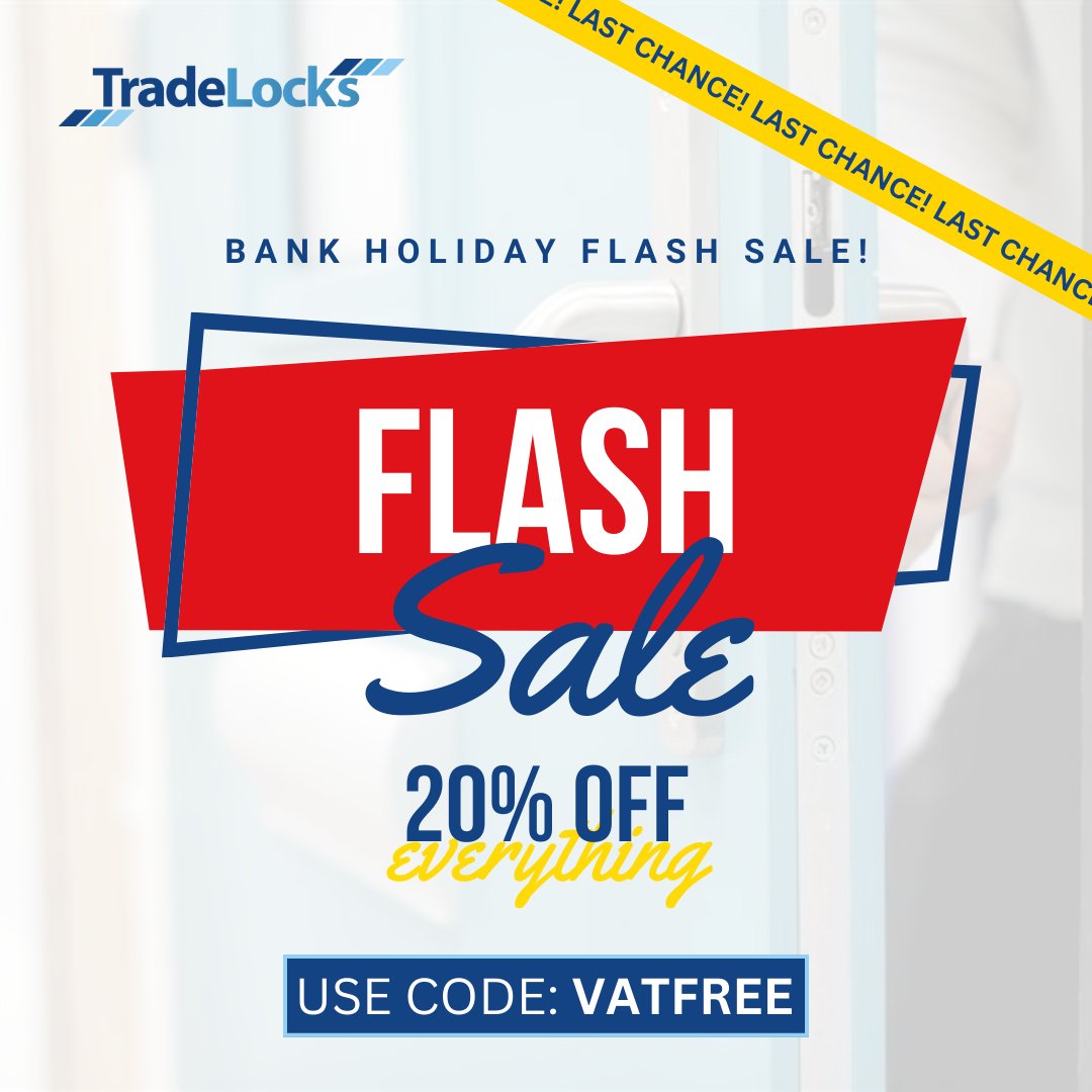 tradelocks's tweet image. ⏰ LAST CHANCE – VATFREE SALE ENDS TODAY! ⏰
Don’t miss out on VAT Free savings across all TradeLocks products.

👉 Shop now before it’s gone: loom.ly/UJc2gkk

#VATFREE #TradeLocks #DoorHardware #BankHolidayDeals