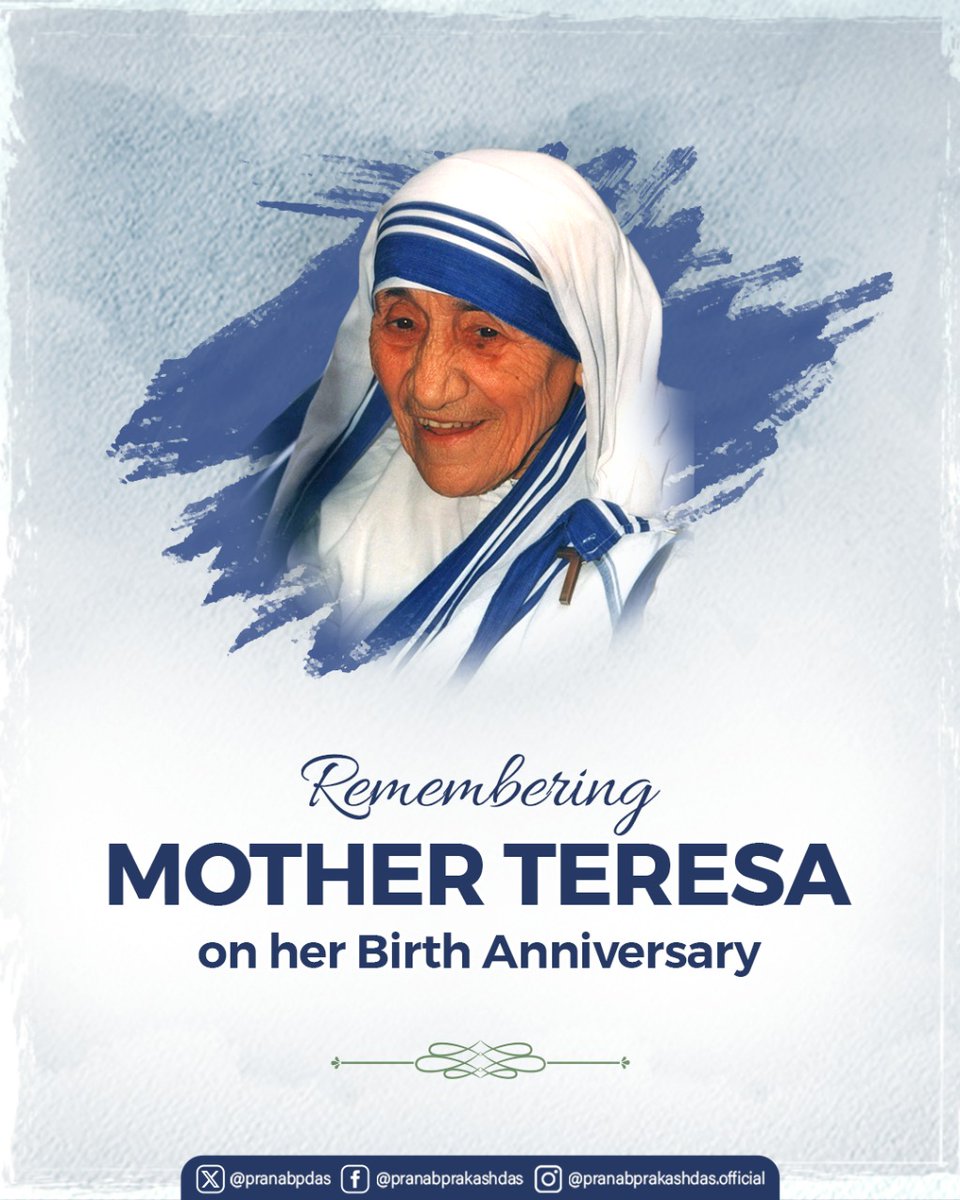 Humble tributes to Bharat Ratna recipient and Nobel laureate #MotherTeresa on her birth anniversary. A true embodiment of compassion, her unwavering service to the poor, sick, and abandoned continues to inspire everyone around the world.