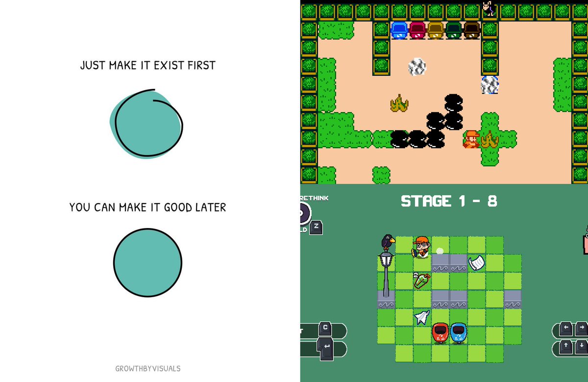 adammgamedev's tweet image. Just make it exist first, you can make it good later
#recyclequest #gamedev #indiegame #puzzle #cozy #pixelart #educational #brasil #unity